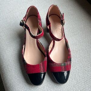 J.Crew Millie ankle-strap heels in Good Tidings plaid Size 6